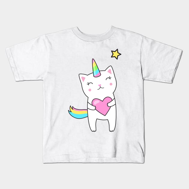 Cute loving Caticorn Unicorn girl Kids T-Shirt by Novelty-art